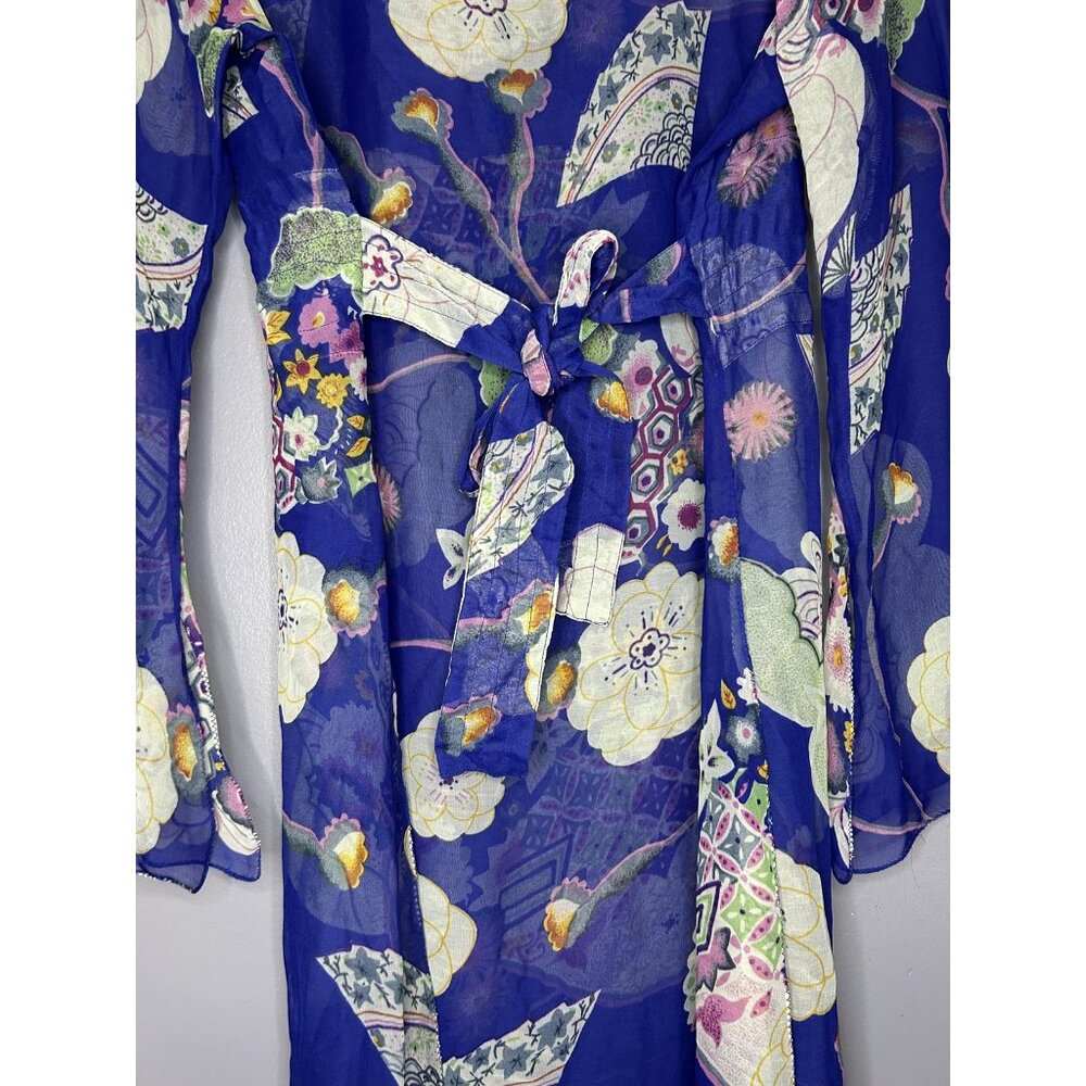Pink Mode Kimono Tunic Top Womens 1X Blue Floral Sheer Beach Swim Cover Fairy - Picture 9 of 15